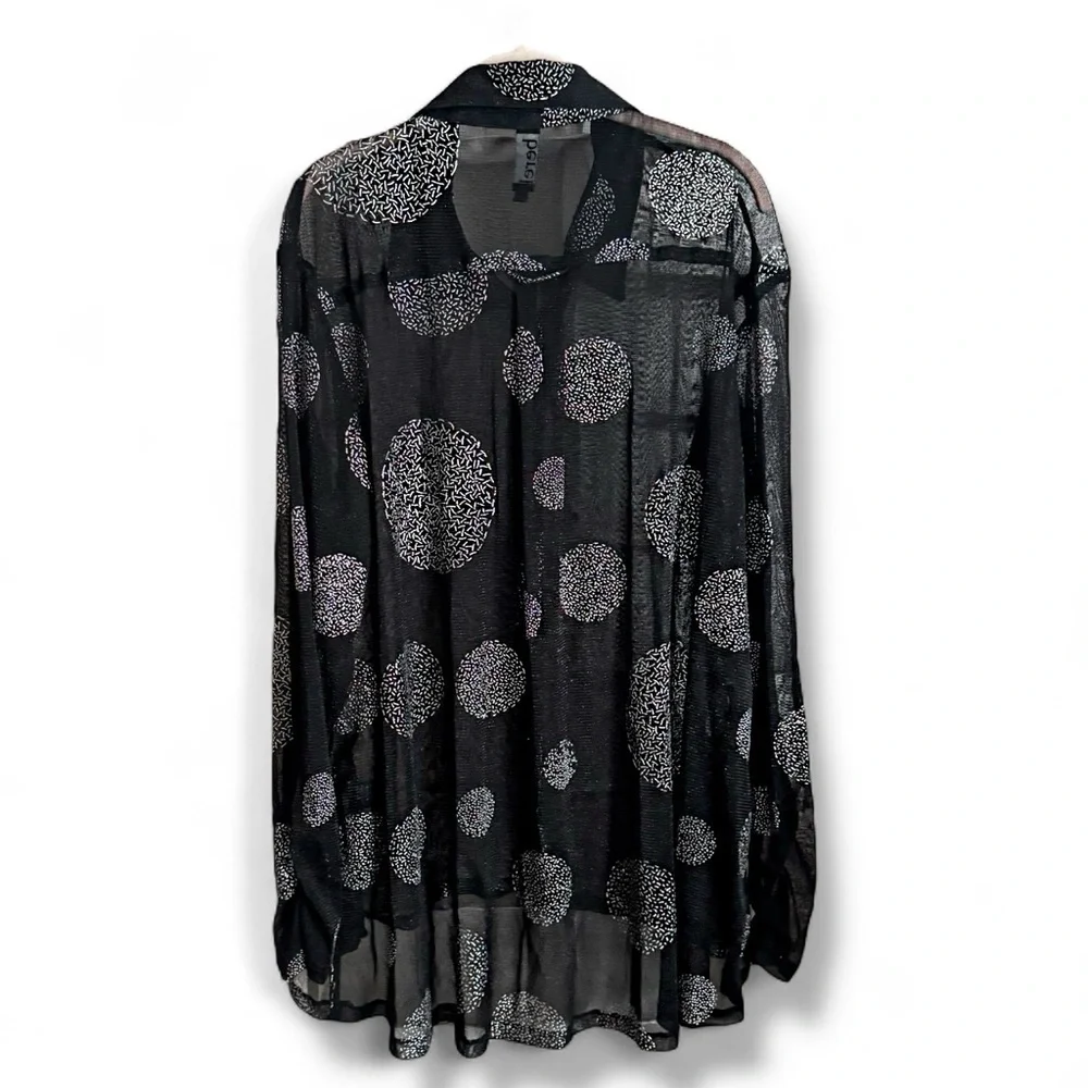 Berek Sheer Black Silver Dots Oversized Art To Wear Sheer Friends Shirt Topper M - Picture 6 of 6